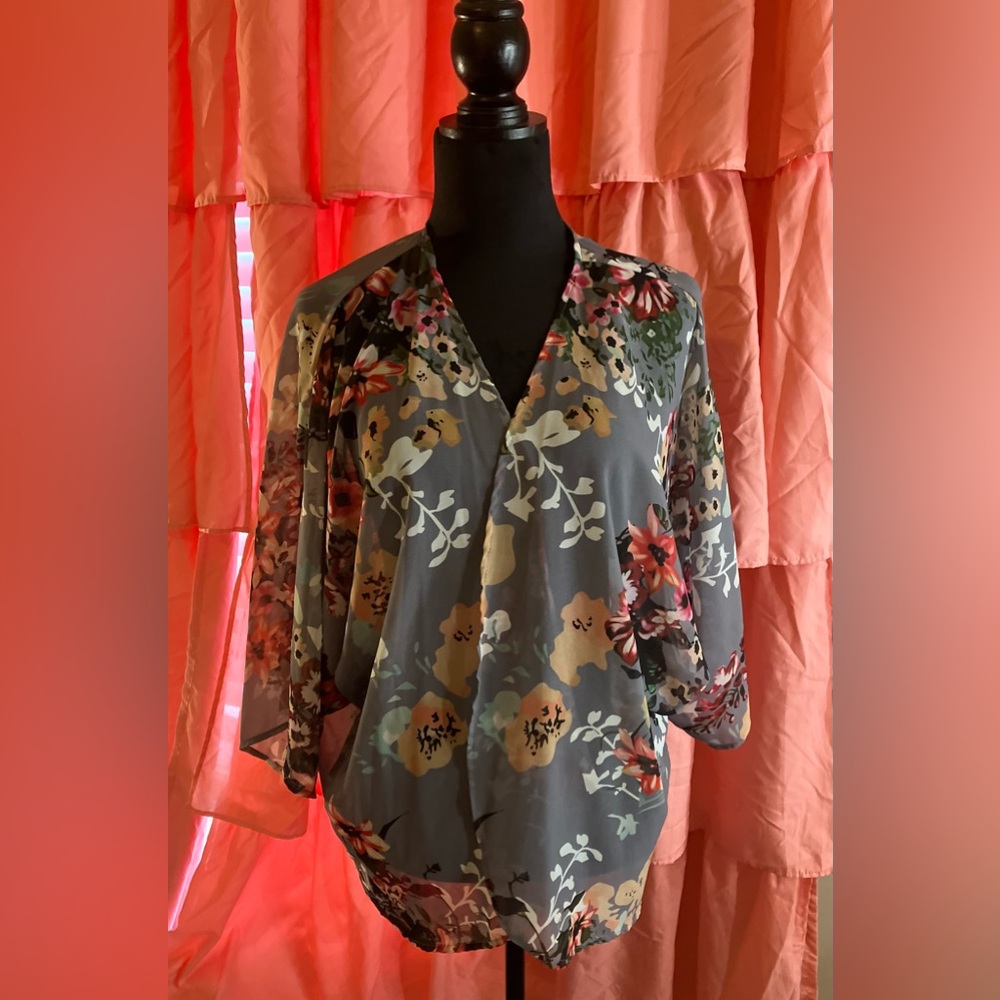 Floral Women's Blouse in Gray and Multicolor
